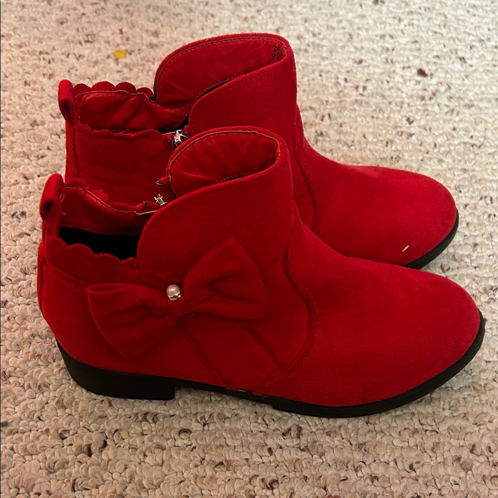 Stylish Red Kids Boots with Bow Accent